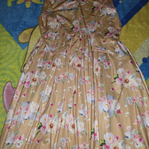 JessaKae Beige Floral Long Sleeve Maxi Dress with Pink Accents - Picture 5 of 8